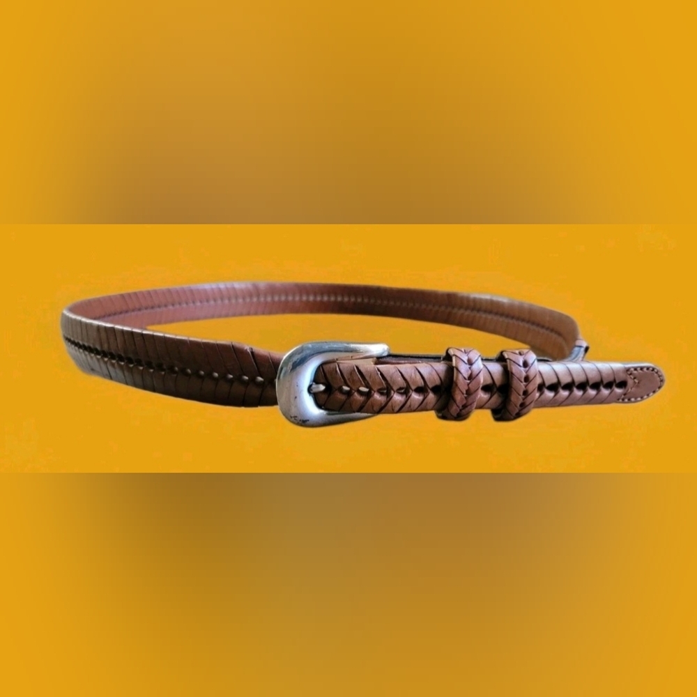 Men's Braided Woven Tan Brown Braided Leather Belt Size 40 Vintage